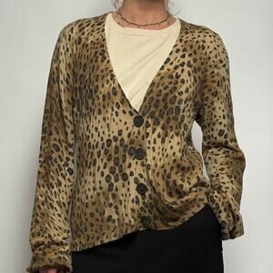 Josephine Chaus Cheetah Print Silk Blend Cardigan - Large